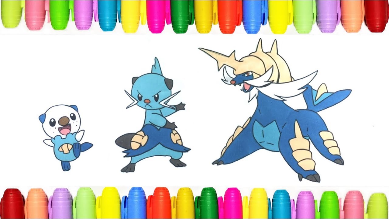 Pokemon coloring Oshawott, Dewott and Samurott