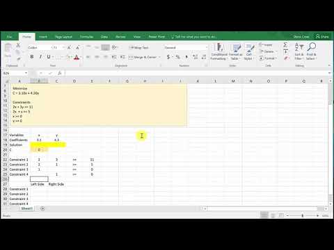 Part of a video titled Excel - Linear Programming (Minimize Cost) - YouTube