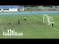 Goalkeeper celebrates prematurely before penalty spins back into goal