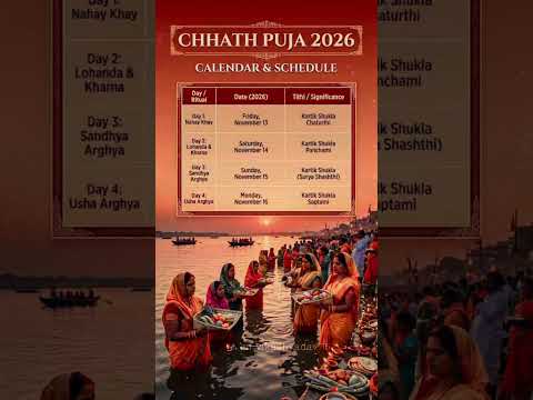 Chhath Puja 2026 Calendar & Dates | Chhath Puja 2026 Kab Hai | Nahay Khay, Kharna, Arghya Time