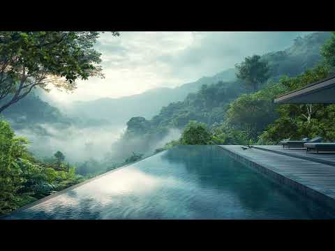 Luxury Tropical Swimming Pool Ambience | Forest Stream & Birds Chirping To Relax and Study