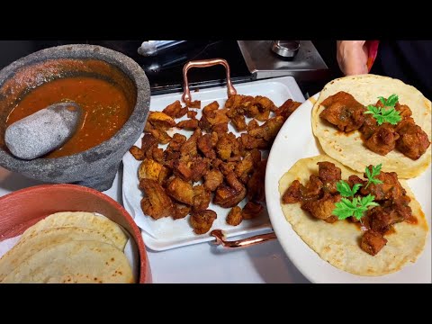 Cast Iron Skillet Chicharrones • Salsa de Molcajete