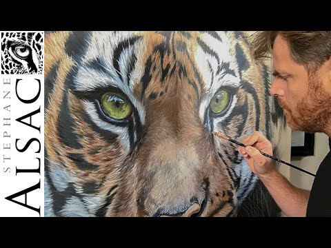 Portrait hyper-réaliste d’un tigre en peinture à l’huile - Stéphane Alsac