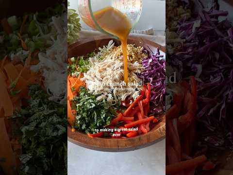 Asian Crunch Salad w/Ginger Lime Dressing & Shredded Chicken, healthy meal prep lunch. Recipe below!