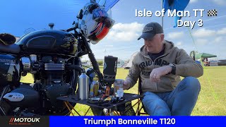 Moto Camping | Isle of Man TT Trip 2023 Day 3 Ramsey, Laxey Beach Cafe | Triumph T120 🏁