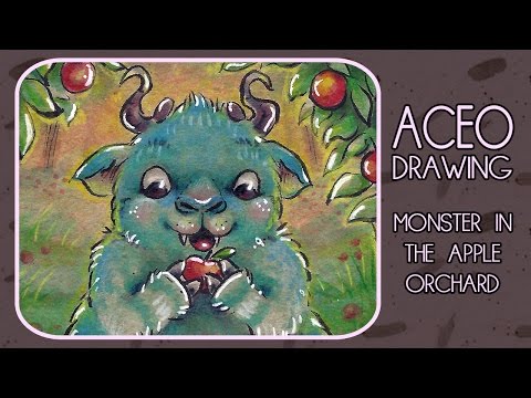 ACEO - Monster in the apple orchard