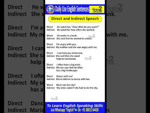 Direct and indirect Speech | Daily Use English Sentences | Direct Speech | Indirect Speech |