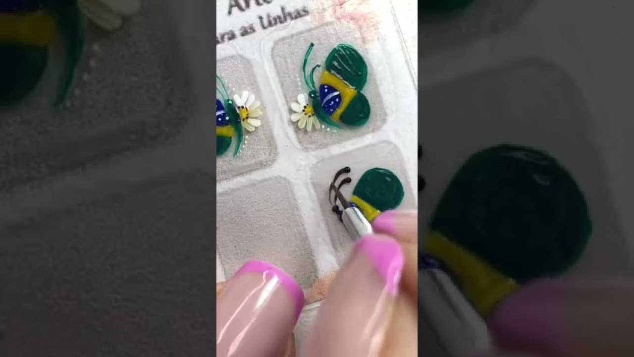Adesivos caseiros para unhas! Borboleta bandeira do Brasil 🇧🇷