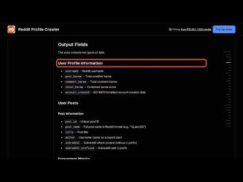 Reddit Profile Crawler Apify Actor Walkthrough
