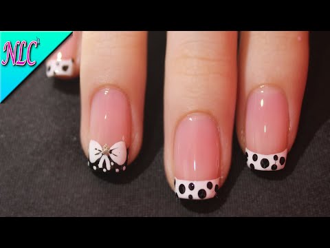 DISEÑO DE UÑAS MOÑO Y PUNTICOS CON FRANCÉS PARA PRINCIPIANTES – FRENCH NAIL ART – NLC