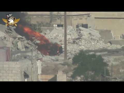 تدمير عربة بي أم بي من قبل كتيبة صقور دمشق على اتستراد دمشق الدولي من جهة حي القابون