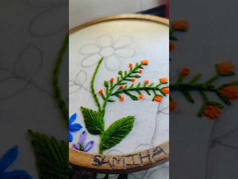 Beautiful Small Flower & Leaf Embroidery Tutorial | Easy Step-by-Step Guide. #embroidery