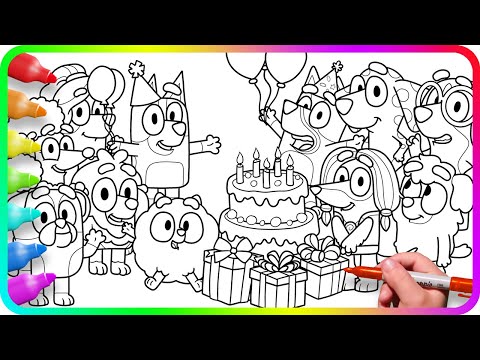BLUEY Coloring Pages. Do you know How to color Bluey Birthday Party? Coco, Indy, Rusty and other