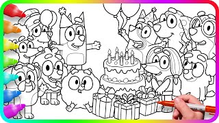 BLUEY Coloring Pages. Do you know How to color Bluey Birthday Party? Coco, Indy, Rusty and other