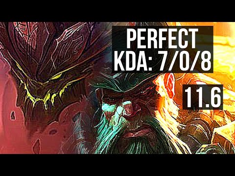 MALPHITE vs GANGPLANK (TOP) | 7/0/8, 1.3M mastery, Godlike, 300+ games | KR Diamond | v11.6