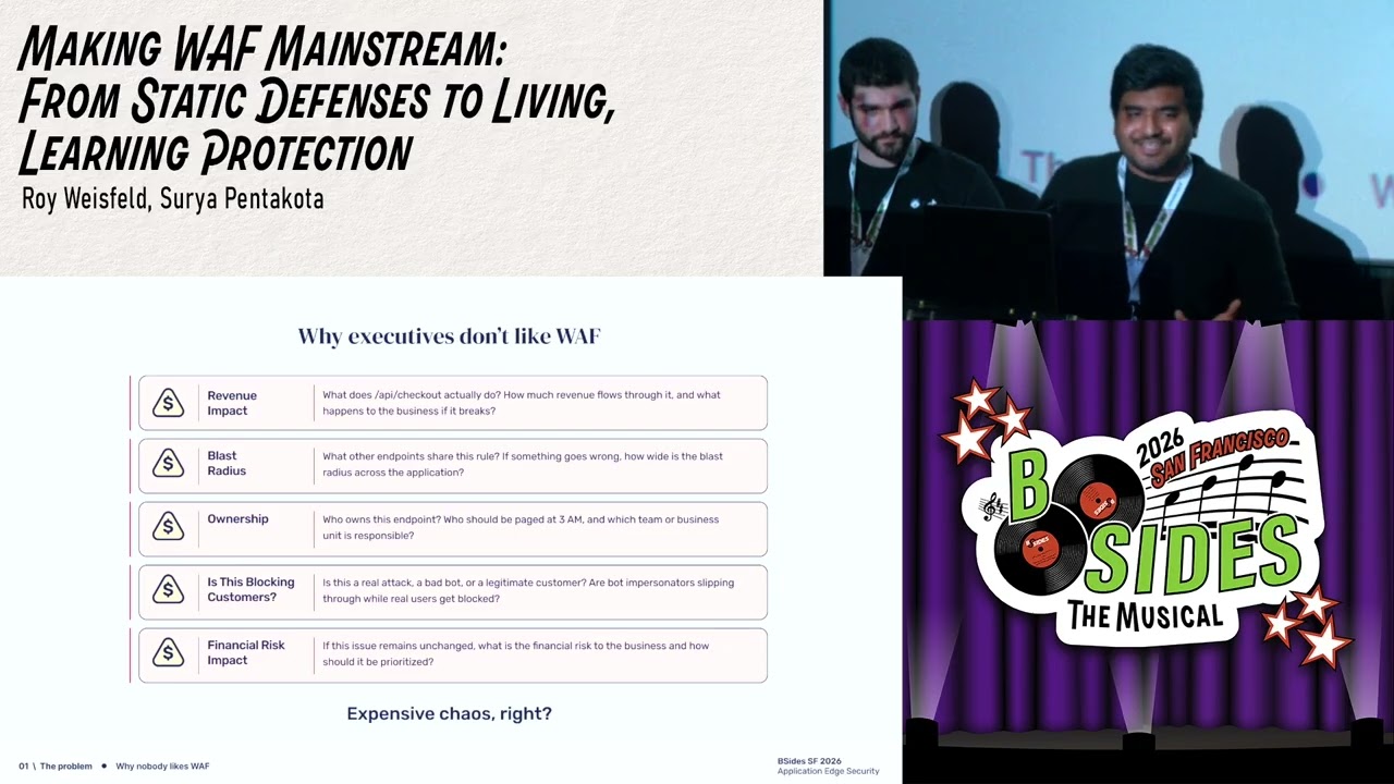 BSidesSF 2026 - Making WAF Mainstream: From Static Defenses to... (Roy Weisfeld, Surya Pentakota)