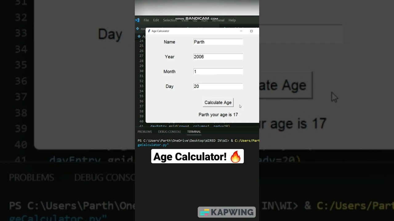 Age Calculator with Tkinter Python #python #shorts