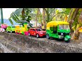 Driving CNG Auto Rickshaw, RC Racing Car, Train, SUV Car & Police Car by Hand on the Outer Wall