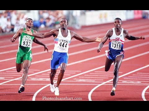 Linford Christie wins the 1993 World 100m Athletics Championships in Stuttgart - USA coverage