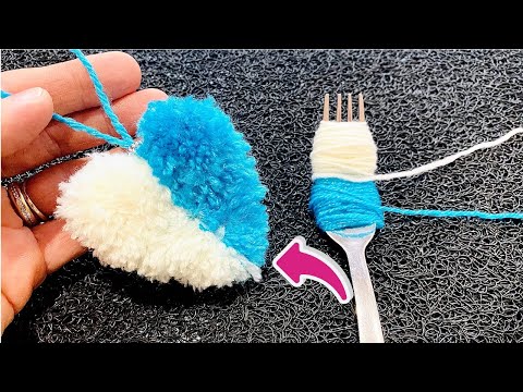 Super Easy Pom Pom Heart Making with Fork- Amazing Craft Ideas with Wool by deni collection