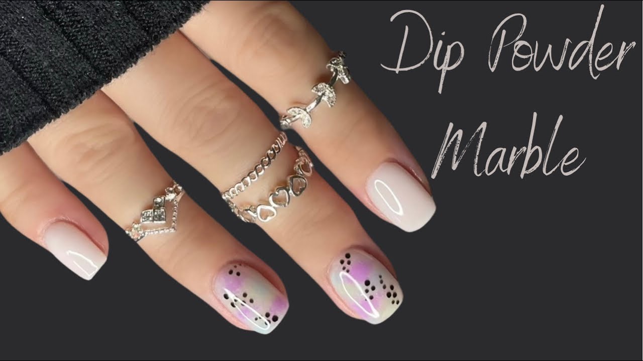 Dip powder marble over builder gel w/ peel off base coat