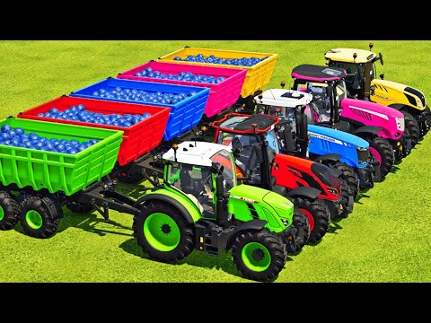 John Deere vs Valtra vs Fendt Tractors Battle With Blueberries Trailers - Farming Simulator 2022