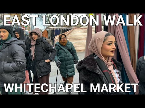 🇬🇧 East London Walking Tour, Wandering through Whitechapel Market, Multicultural London Suburb, 4k
