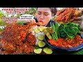 EATING WHOLE CHICKEN SPICY RENDANG TERASI SAMBAL VEGETABLeS RAW OLD JENGKOL PETE BOILED SPINACH