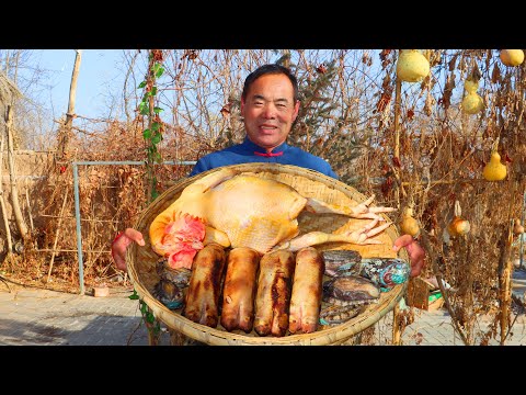 Golden Rooster Shower in Hot Oil with Trotters! Fried and Stewed，Full of Taste | Uncle Rural Gourmet