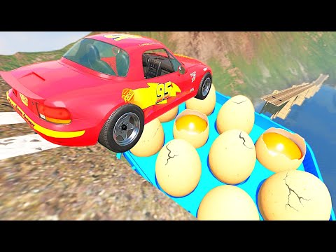 Open Bridge Crashes over Giant Eggs - BeamNG.drive