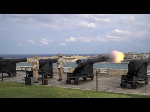 Malta Noon Saluting Gun/Cannon in Valletta, Malta - Slow Motion