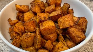 Easy Sweet Potato Bites in Air Fryer Recipe with Cinnamon & Brown Sugar | FullHappyBelly