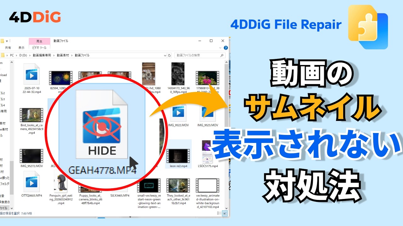 MP4動画のサムネイルが表示されない主な原因と対処法5️⃣選｜4DDiG File Repair