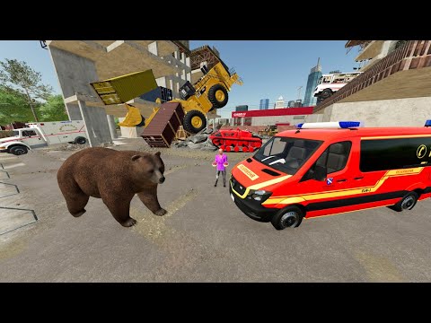 Ambulance Saves People from Bear Attack and Building Crash | Farming Simulator 22