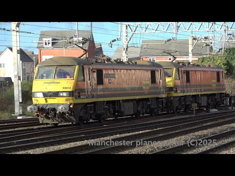 Freightliner Class 90014+90012 Working Liner Train On 4L57 At Stafford Station On The 19/12/2025