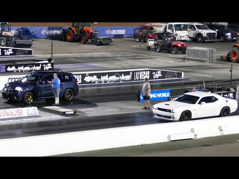 Jeep Grand Cherokee Trackhawk Vs. Dodge Challenger SRT Hellcat Drag Race - Las Vegas 6-2-2023 4K UHD