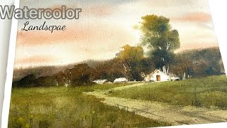 【Part2】Painting a Serene Country Landscape in Watercolor,  Real Speed Guide