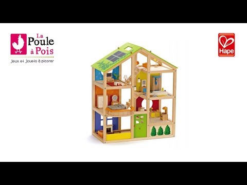Hape Maison de Poupées Toute Saison Meublée - pour Enfants 2 Ans et Plus - Idéale pour Jeux de Rôle, Communication et Échange - Jeu Amusant & Ludique - Bois Robuste avec