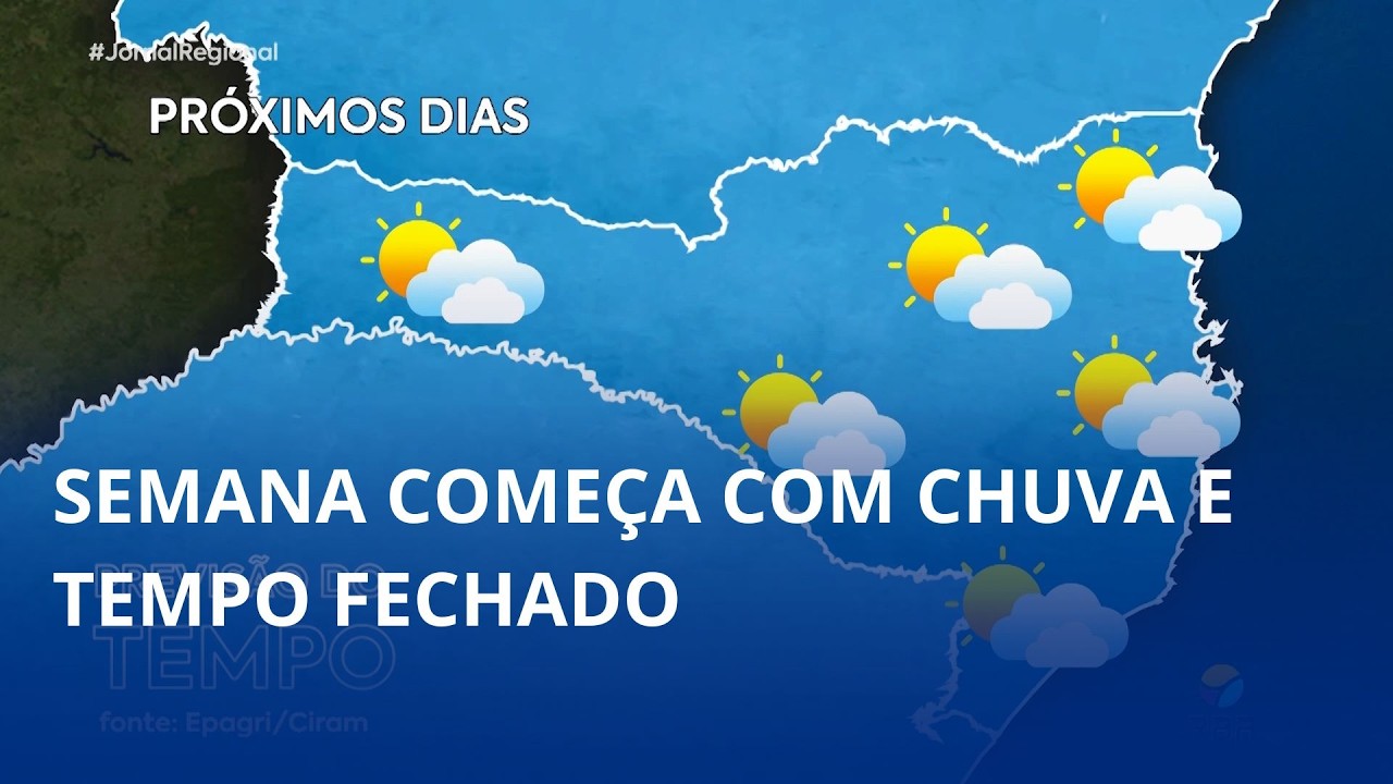 Semana começa com chuva e tempo fechado em Santa Catarina
