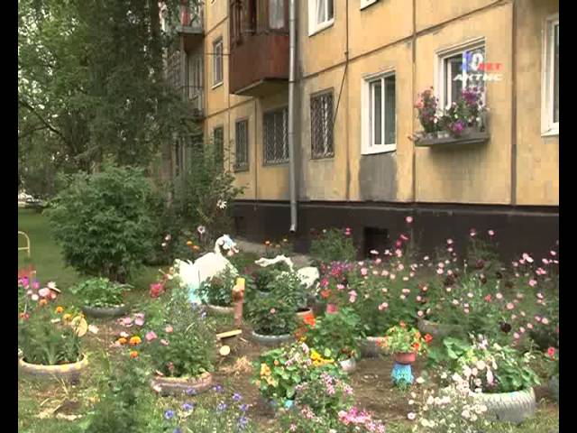 Старые шины удачно вписались в дворовой пейзаж