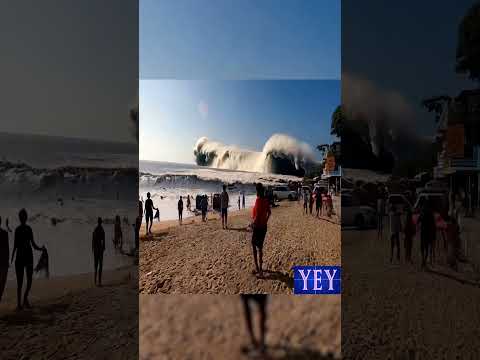 Tourist Captures Giant Tsunami Wave Approaching Beach #TidalWave #YesEpicYes #Ocean #AI