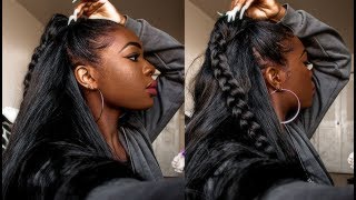 SUPER EASY HALF UP HALF DOWN QUICK WEAVE WITH EXTENDED PONYTAIL | BEAUTYANDMARIE