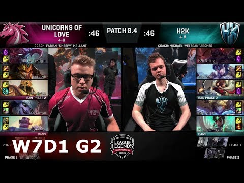 Unicorns of Love vs H2K Gaming | Week 7 Day 1 of S8 EU LCS Spring 2018 | UOL vs H2K W7D1 G2