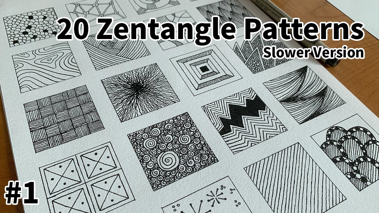 20 Zentangle Patterns | Tutorial  Step by Step #1  |  20 Doodle Patterns | Slower Version