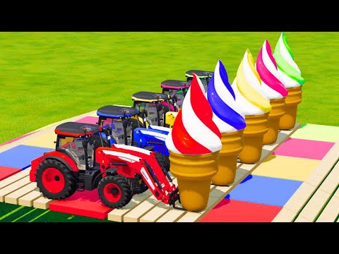 LOAD AND TRANSPORT GIANT ICE CREAM WITH McCORMICK And LAMBORGHINI TRACTORS - Farming Simulator 2022