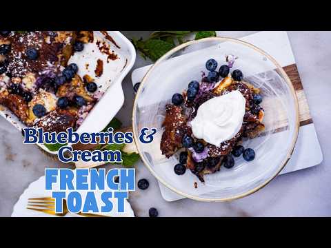 Super easy and delicious Blueberries and Cream Croissant French Toast Bake #frenchtoast #breakfast