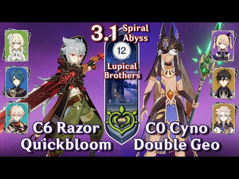 Spiral Abyss 3.1 - C6 Razor Quickbloom & C0 Cyno Double Geo | Floor 12 Full Stars | Genshin Impact
