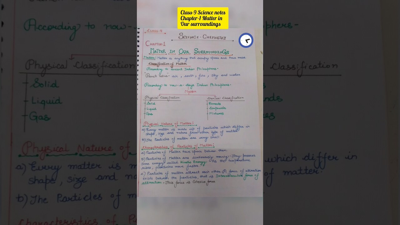 Cbse Class-9 Science Chapter-1 Matter in our surroundings Notes #class9th #study #viralvideo #cbse