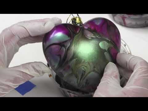 Ornament (1) Paint Pour- Glass Hearts -Primary...