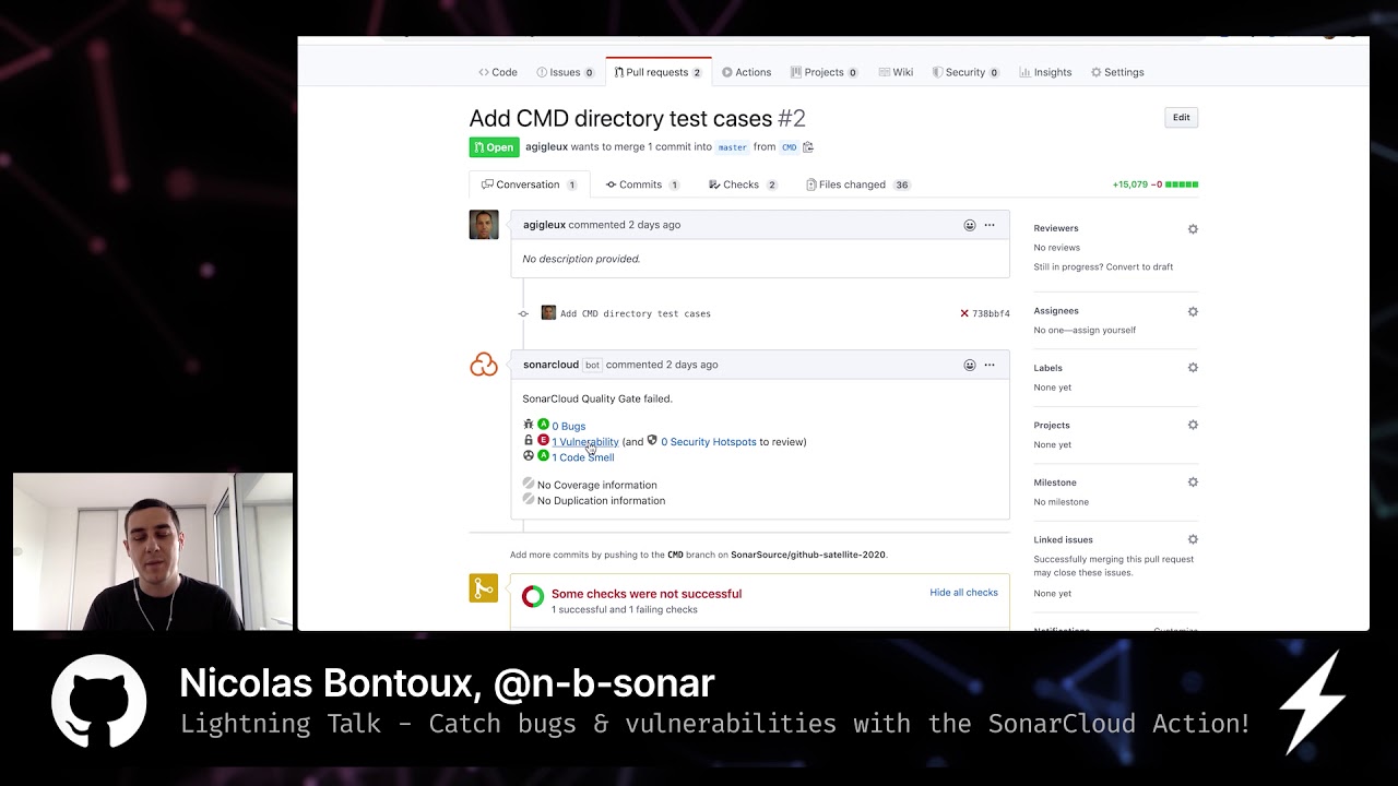 Catch bugs & vulnerabilities with the SonarCloud Action  - GitHub Satellite 2020